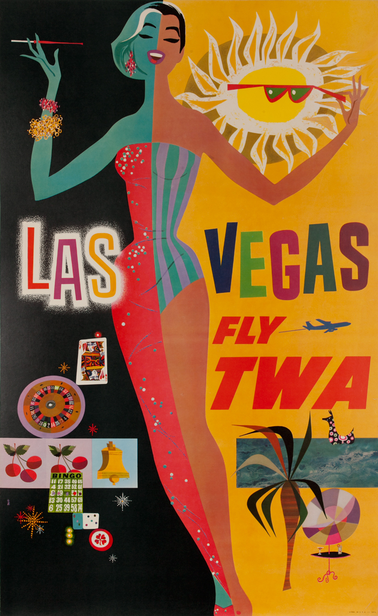 TWA Travel Poster Las Vegas Day and Night, Jet