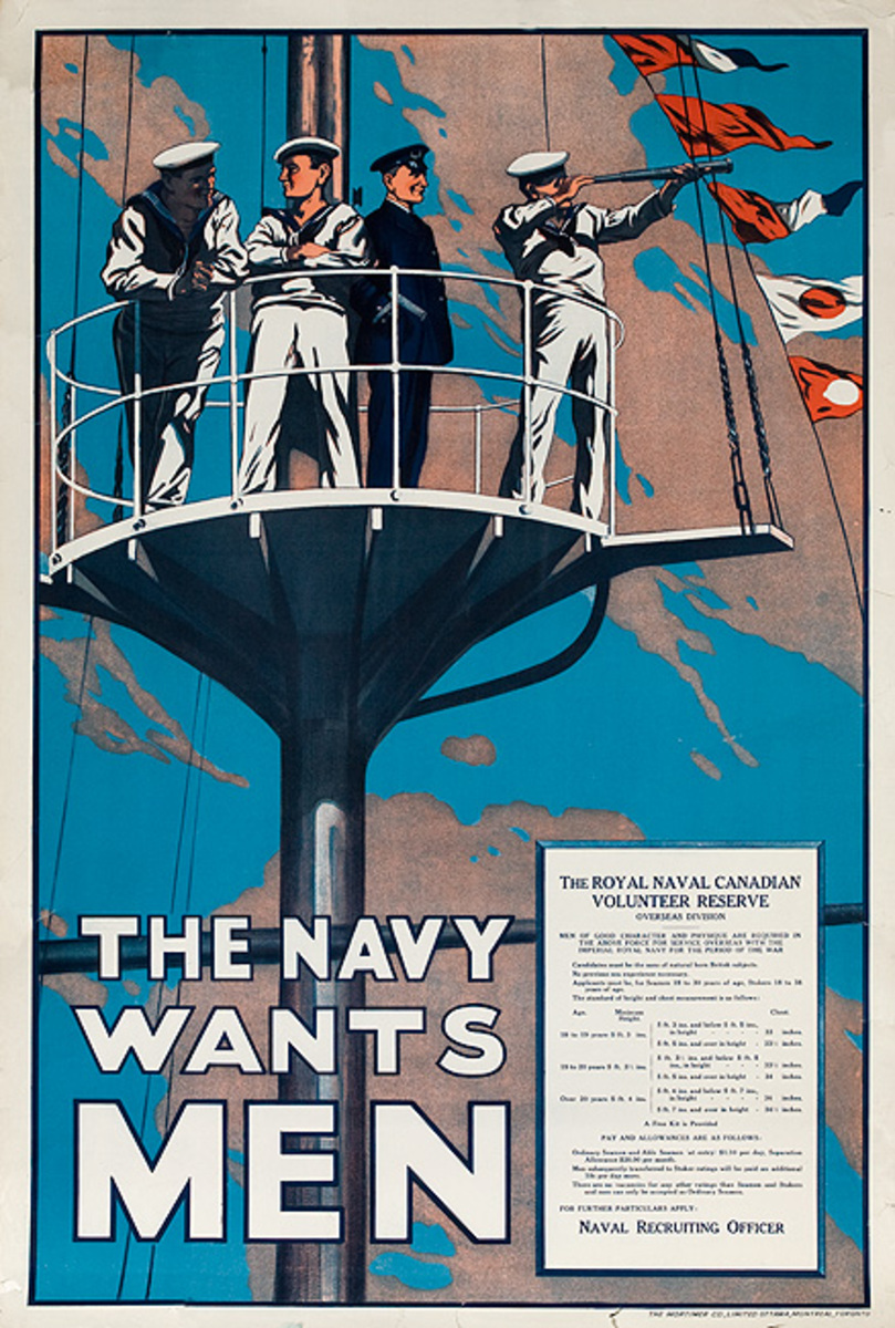 The Navy Wants Men, Original WWI Canadian Recruiting Poster