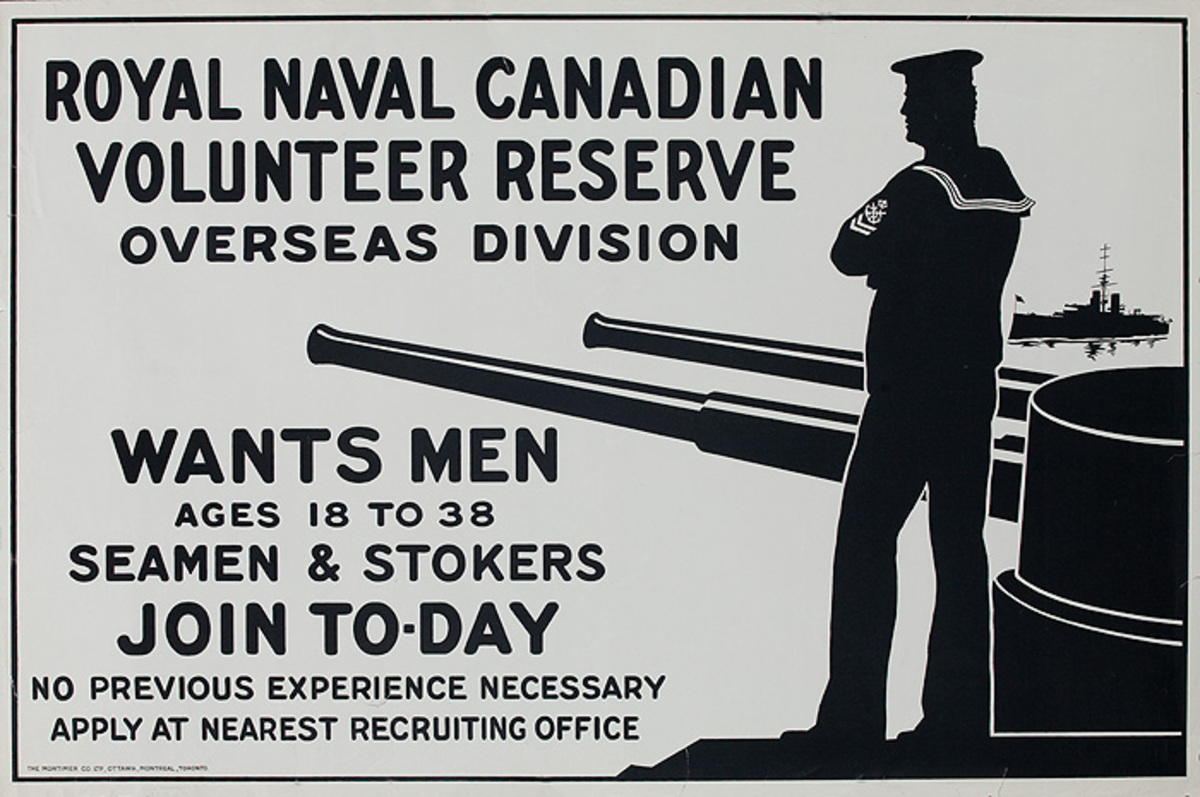 Royal Naval Canadian Volunteer Reserve Overseas Division Original Canadian WWI Poster