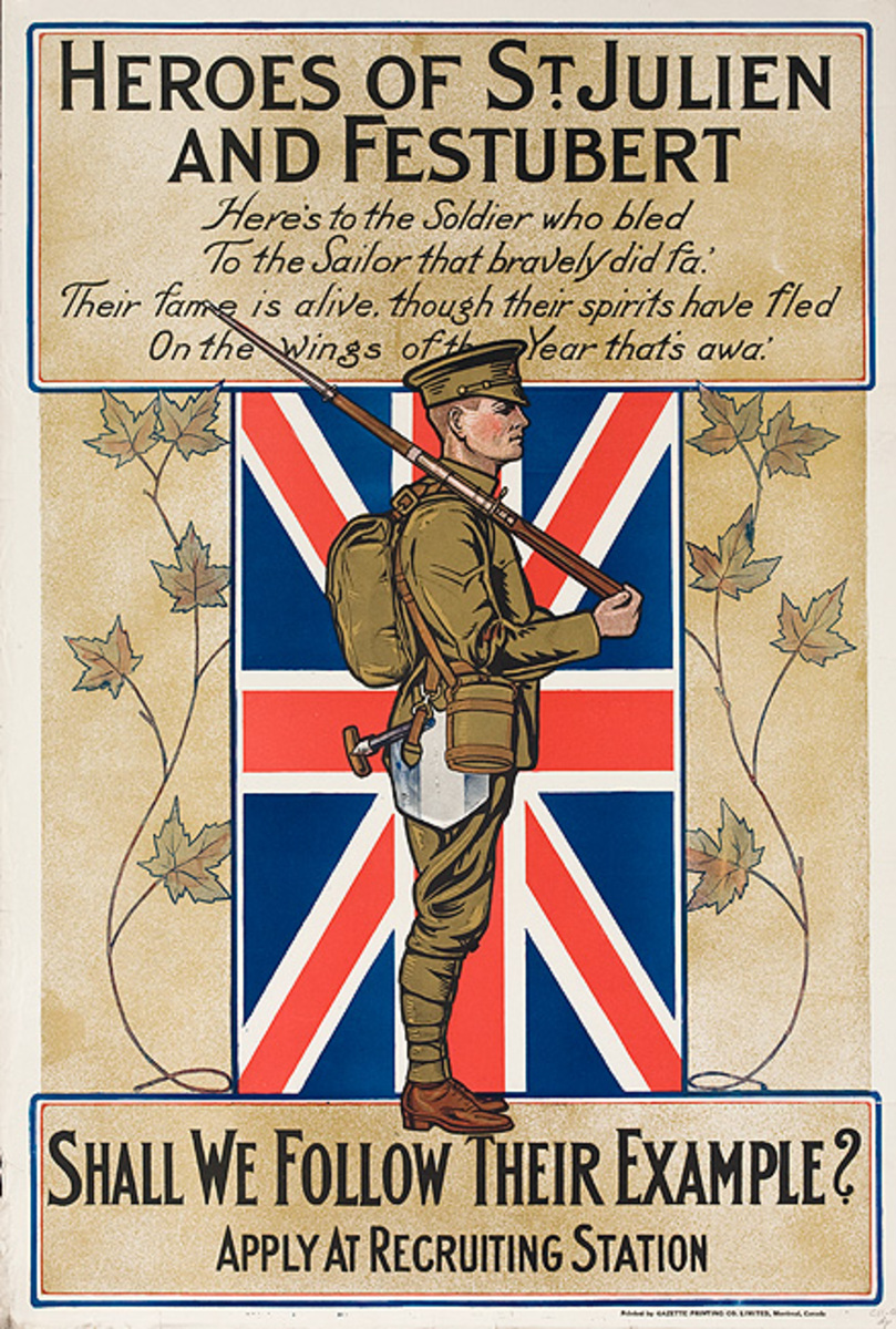 The Heroes of St Julien and Festubert Original Canadian WWI Poster