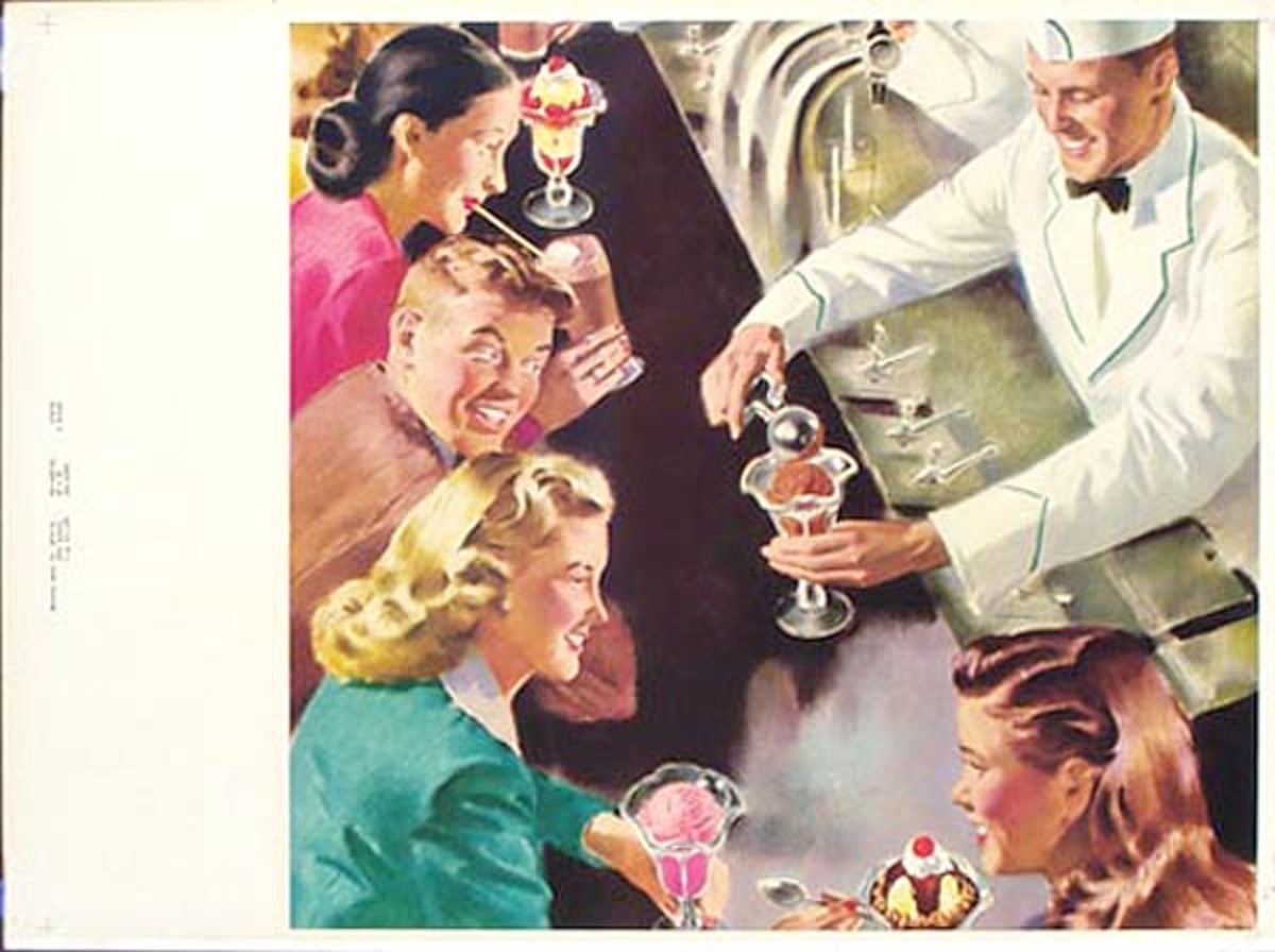 Original Vintage 1953 Diner Poster Malt Shop Soda Fountain