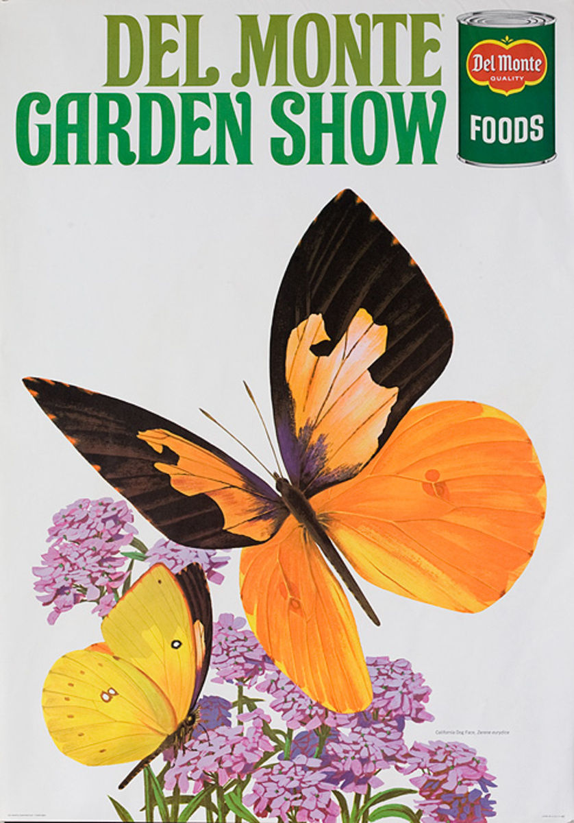 Del Monte Garden Show Original American Advertising Poster California Dog Face Butterfly