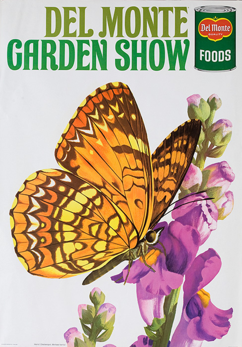Del Monte Garden Show Original American Advertising Poster Harris' Checkerspot Butterfly