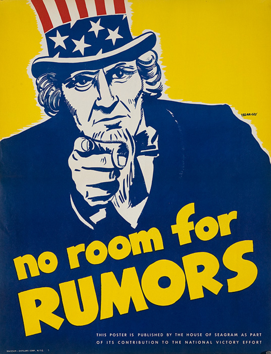 No Room For Rumors Original WWII Home Front Security Poster