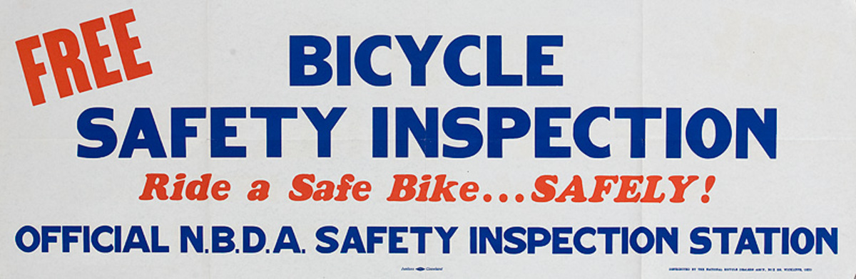 Free Safety Inspection Original American 1950s Bicycle Shop Poster red white blue