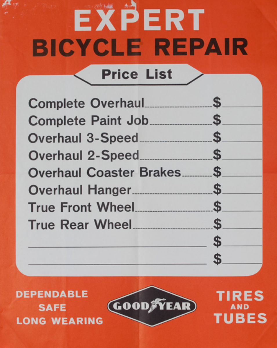 Expert Bike Repair Original American 1950s Bicycle Shop Poster