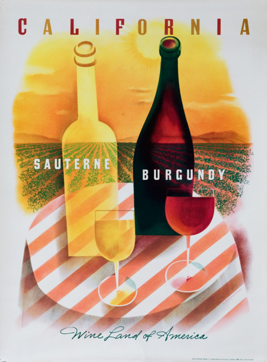 California Sauterne Burgundy Original American Wine Advertising Poster