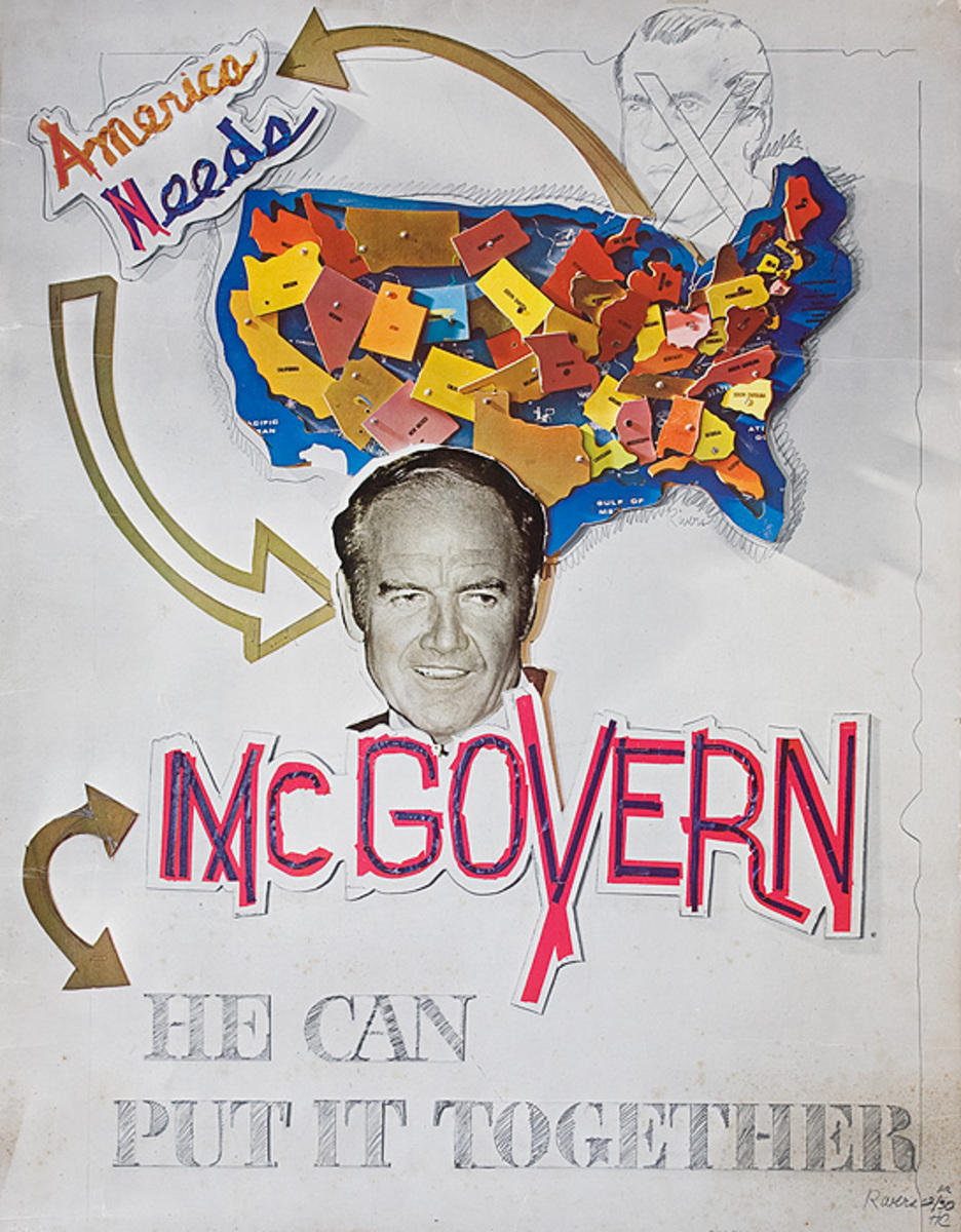 Original McGovern Presidential Campaign Political Poster Hand signed