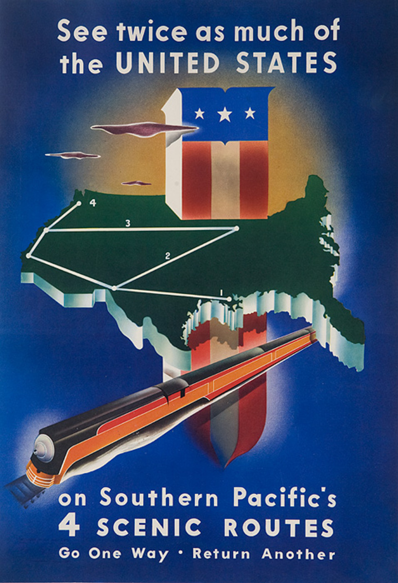 Original Southern Pacific Railroad's 4 Scenic Routes Travel Poster