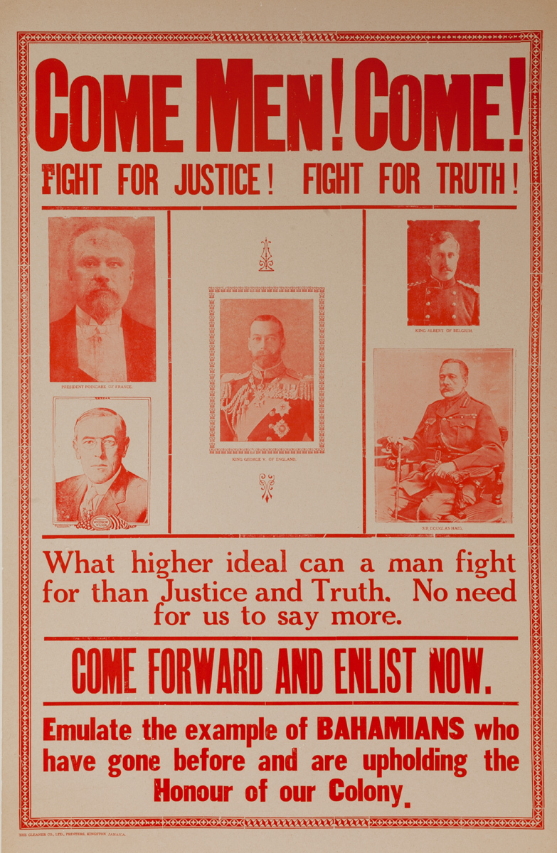 Come Men! Come! Original Bahamian WWI Recruiting Poster