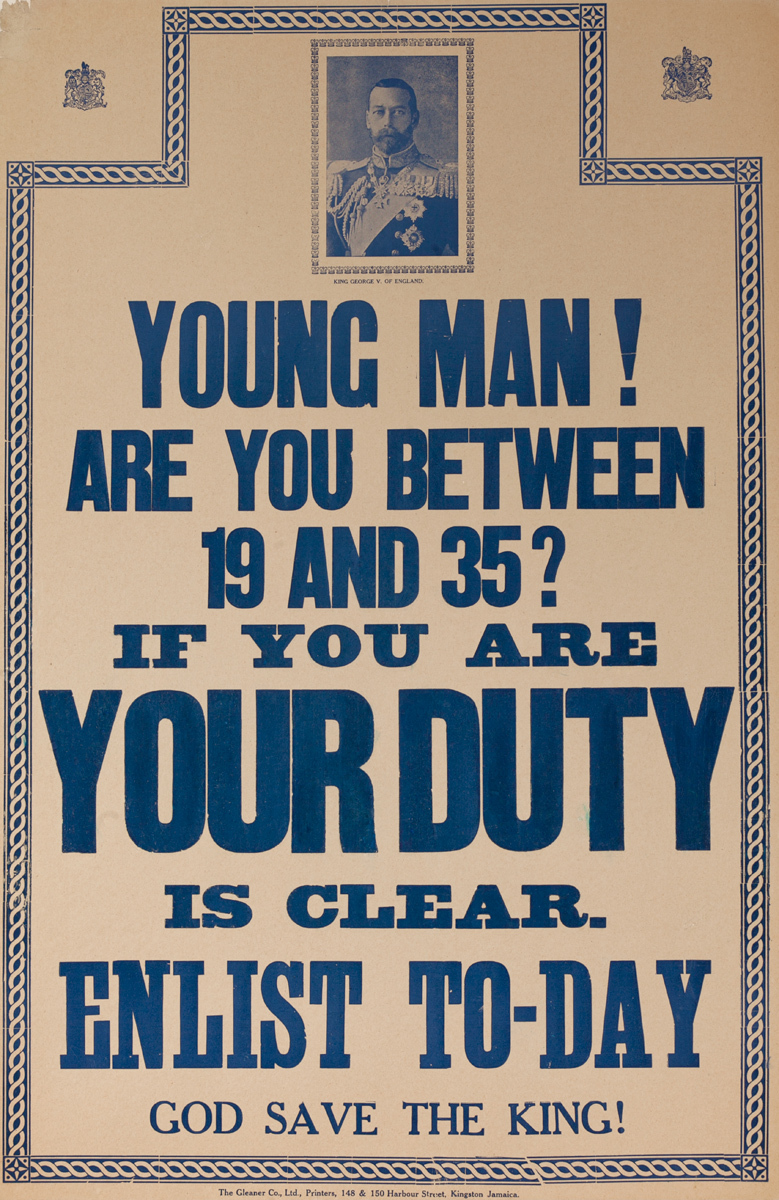 Young Man! Are You Between 19 and 35? Original WWI Bahamian Recruiting Poster