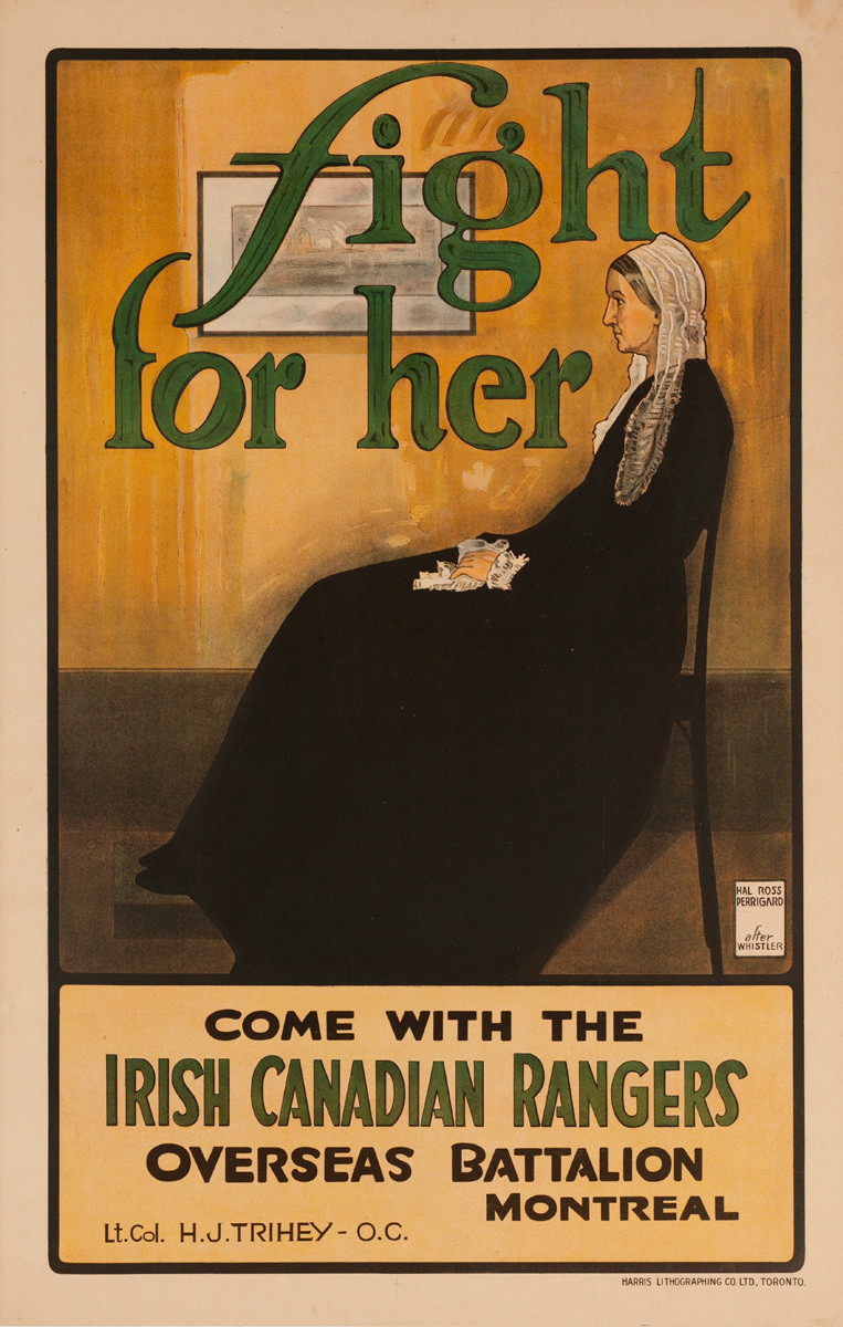 Fight For Her Original WWI Irish Canadian Rangers Recruiting Poster