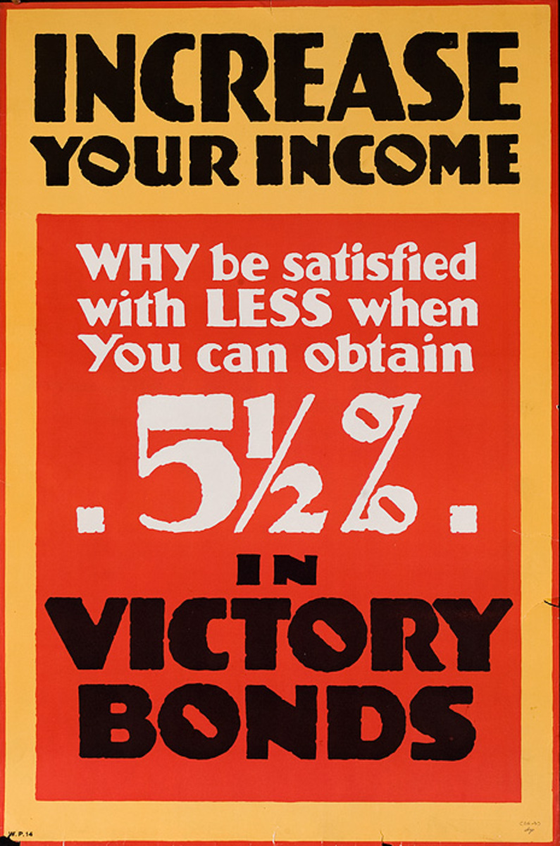 Increase Your Income In Victory Bonds Original Canadian WWI Poster