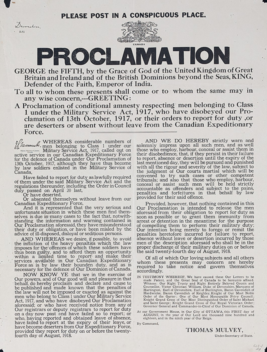 Proclamation WWI George Original Canadian WWI Poster