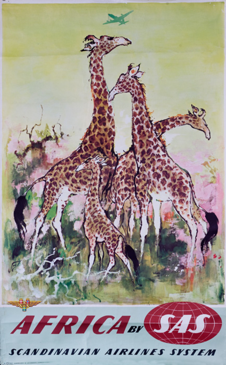 Africa By SAS Scandinavian Airlines Systems Original Travel Poster Giraffe