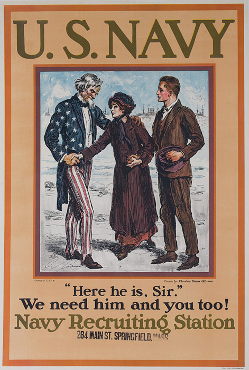 U S Navy Here He Is, Sir Original WWI Recruiting Poster
