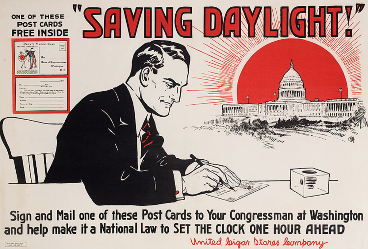 Saving Daylight Sign and Mail Original WWI Homefront Poster