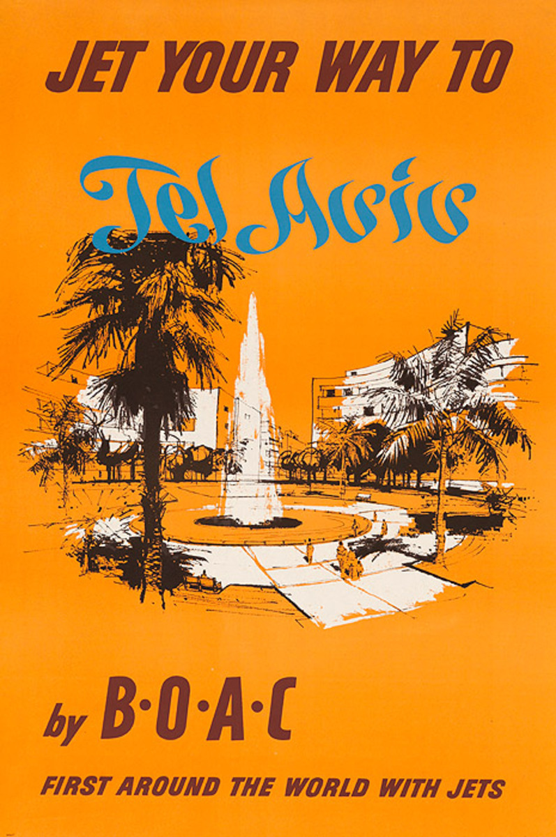 Jet Your Way to Tel Aviv Original BOAC Travel Poster Israel