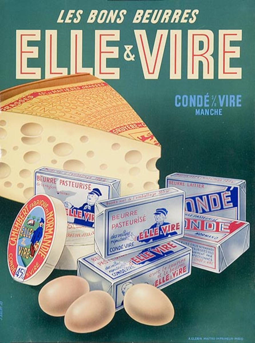 Elle Et Vire Original French Advertising Poster Eggs and Cheese