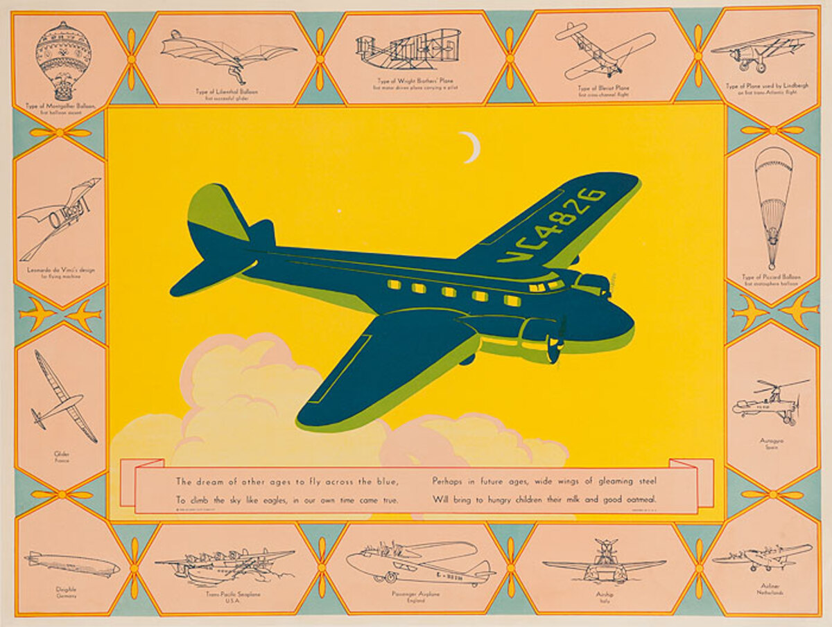 Original Quaker Oats Promotional Poster Transportation Airplane