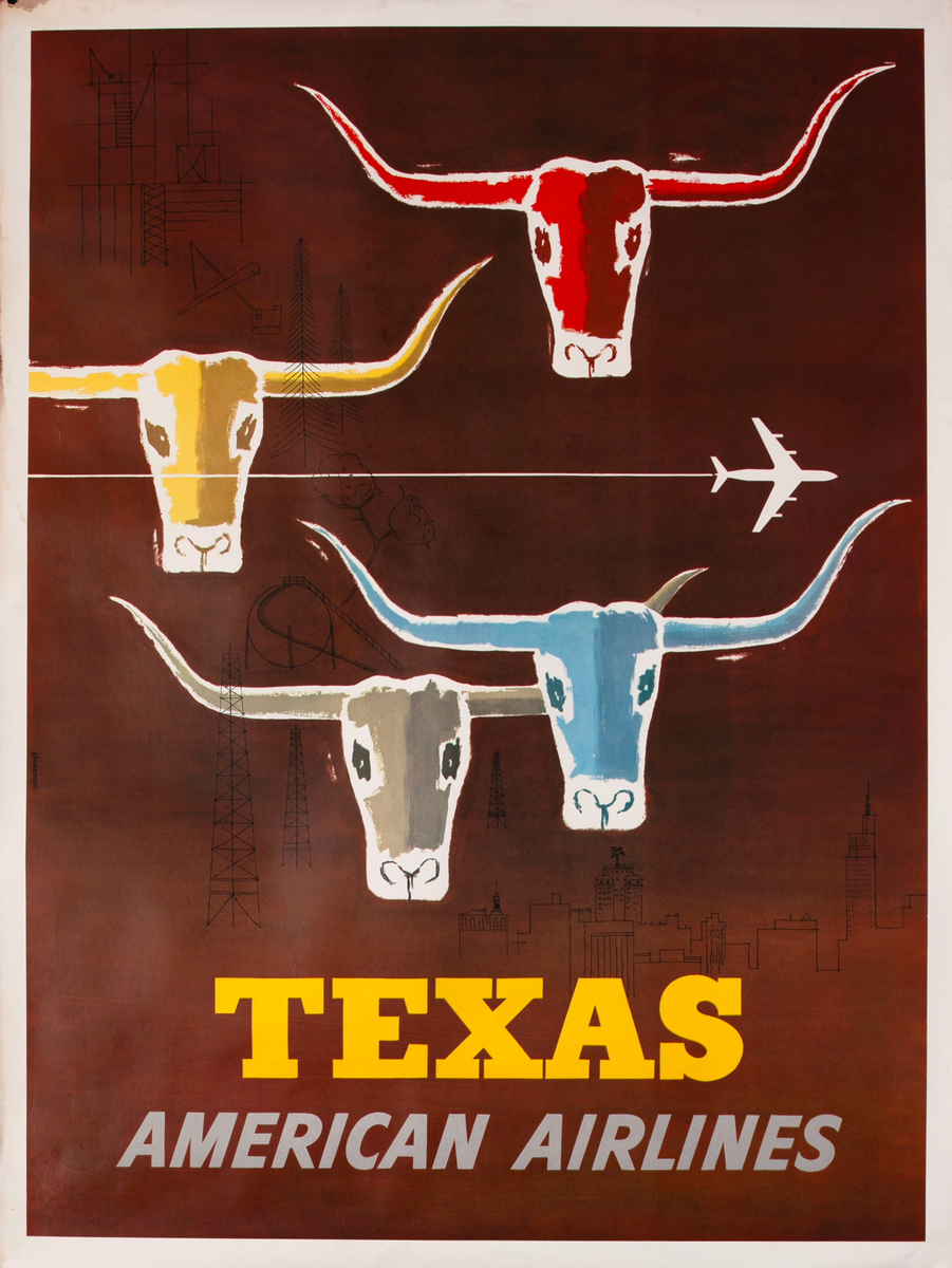 American Airlines Texas Longhorns Original Travel Poster