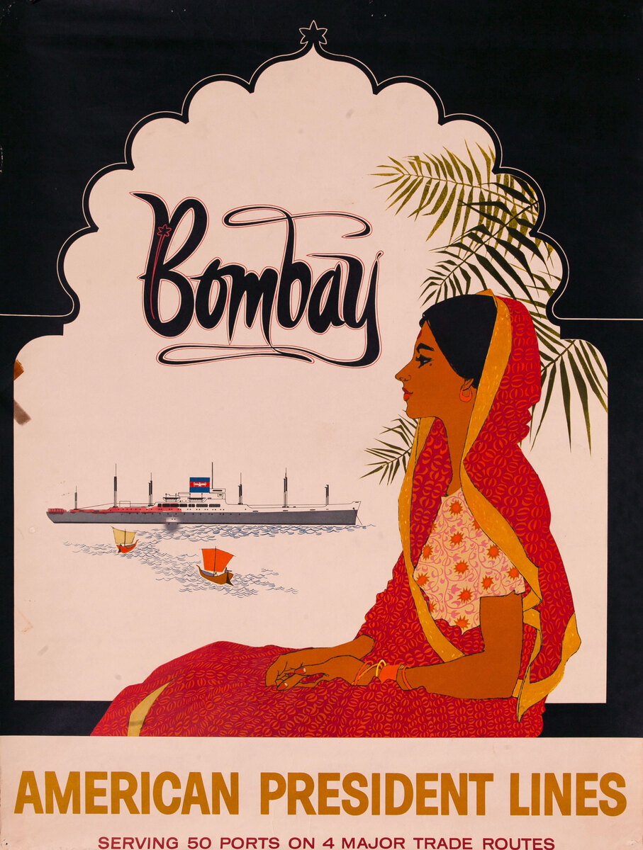 American President Lines Bombay Original Cruiseline Travel Poster