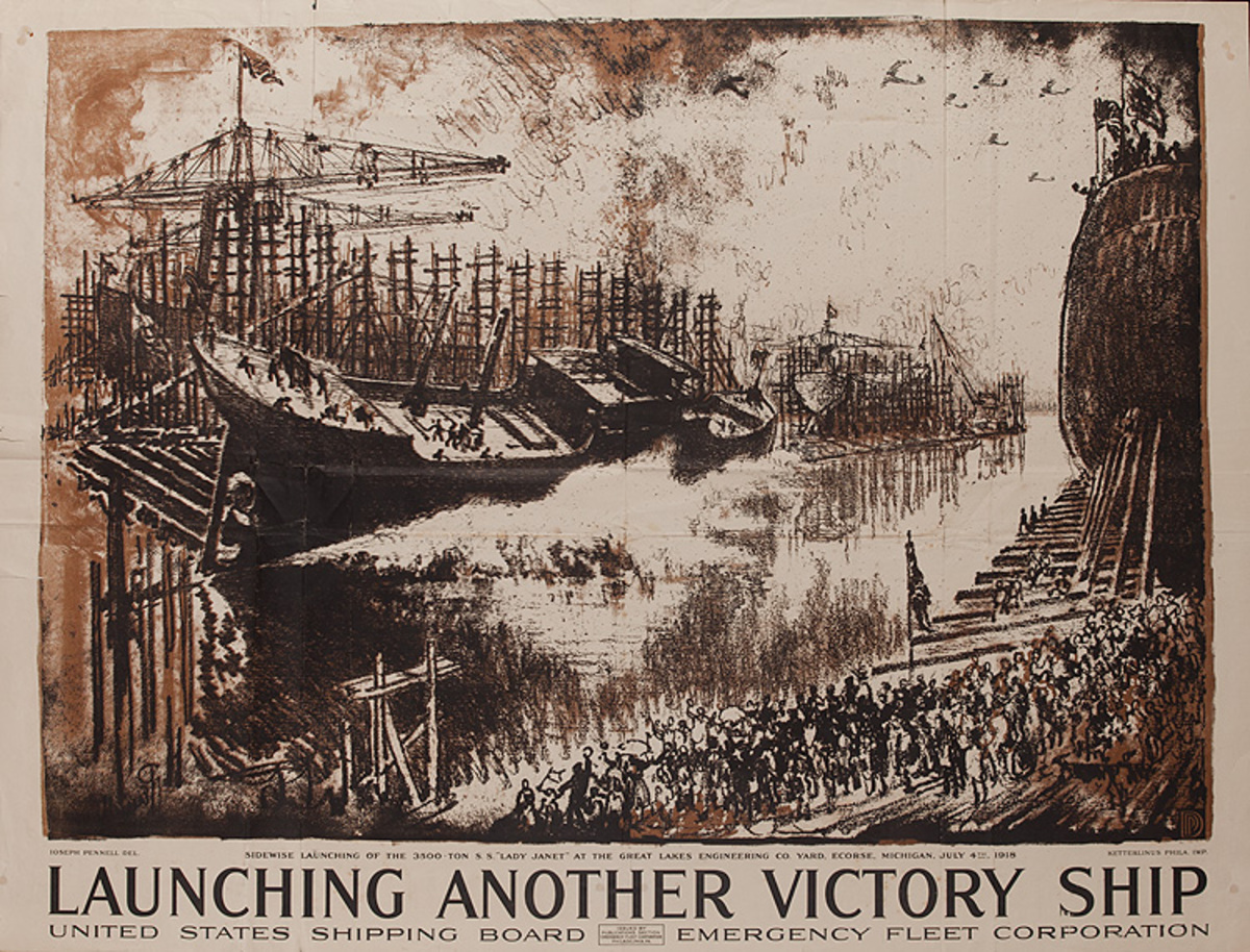 Launching Another Victory Ship Original American WWI Poster