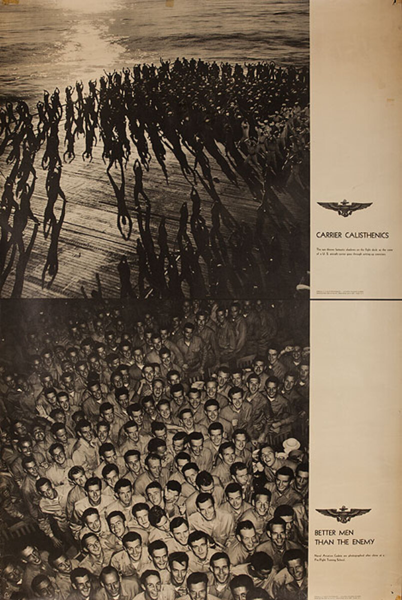 Original WWII US Navy Poster Carrier Calistenics Better Men Than the Enemy