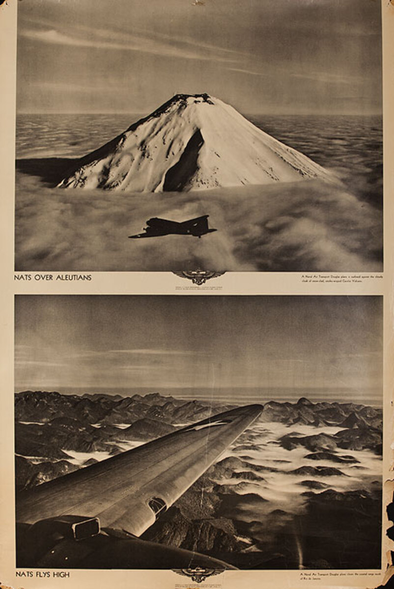 Original WWII US Navy Poster NATS Over Aleutians NATS Fly High