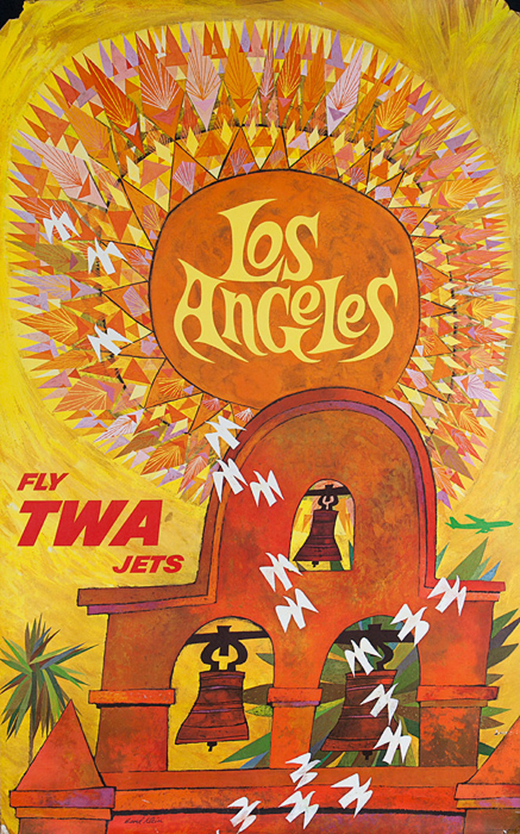 TWA Original Travel Poster Los Angeles Mission Bells