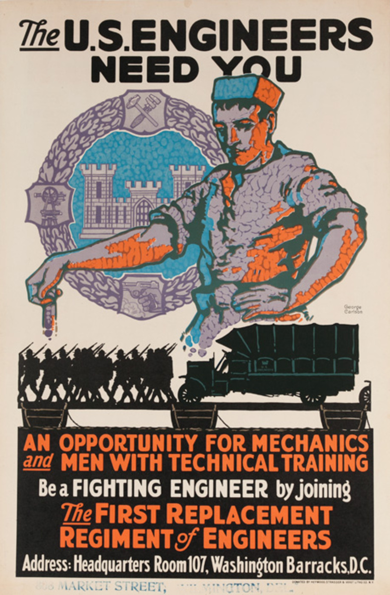 The U.S. Engineers Need You Original WWI Recruiting Poster