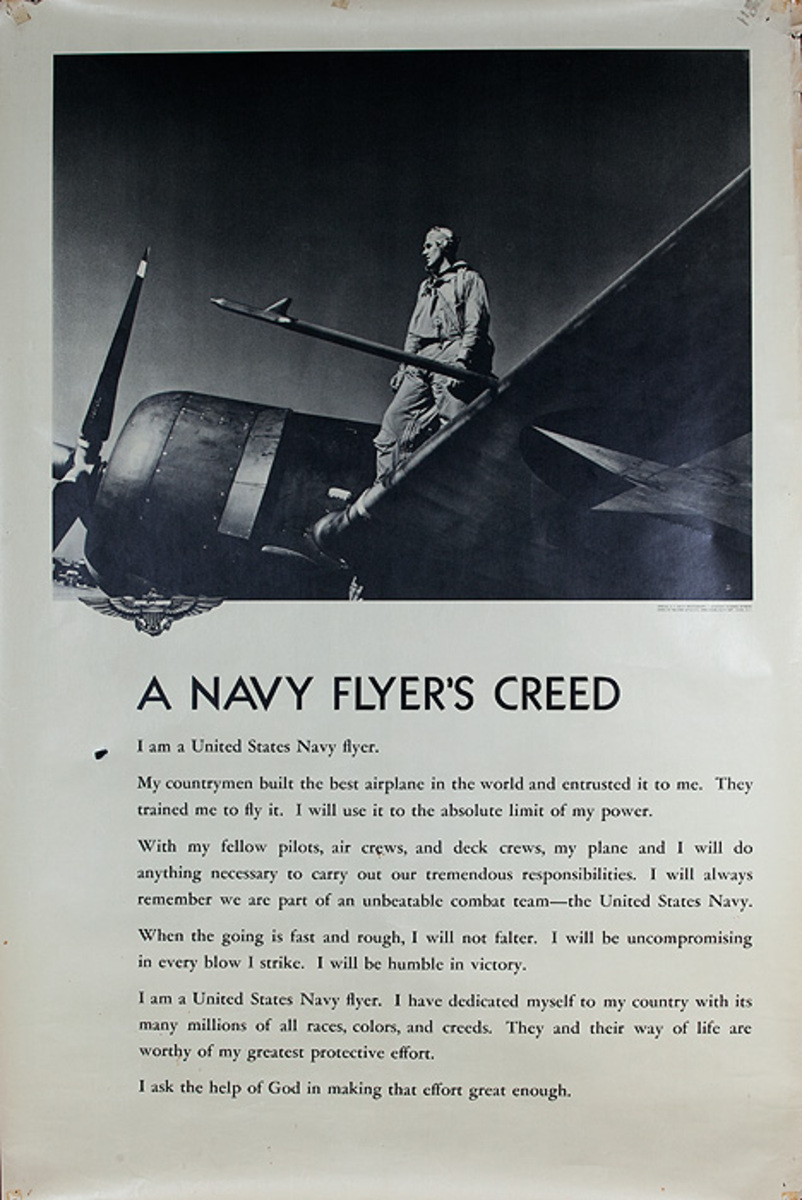 Original WWII US Navy Poster A Navy Flyer's Creed