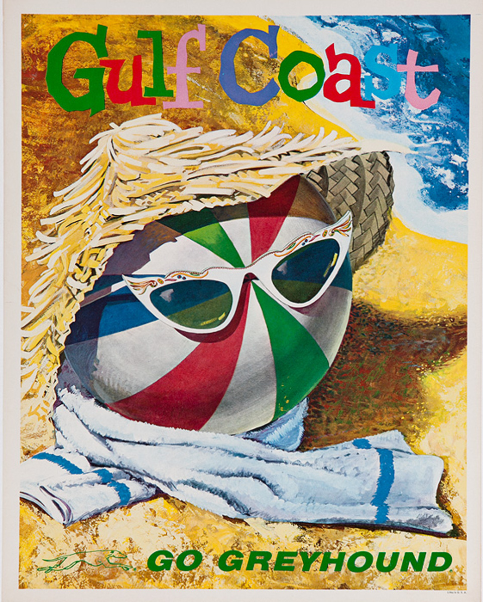 Gulf Coast Go Greyhound Original Bus Travel Poster