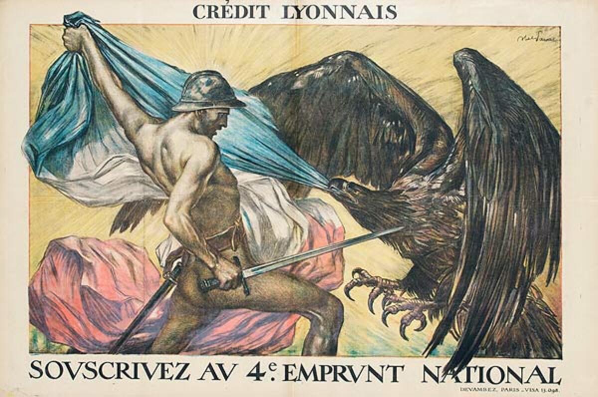 Original WWI French Bond Poster Credit Lyonnais 4eme Emprunt