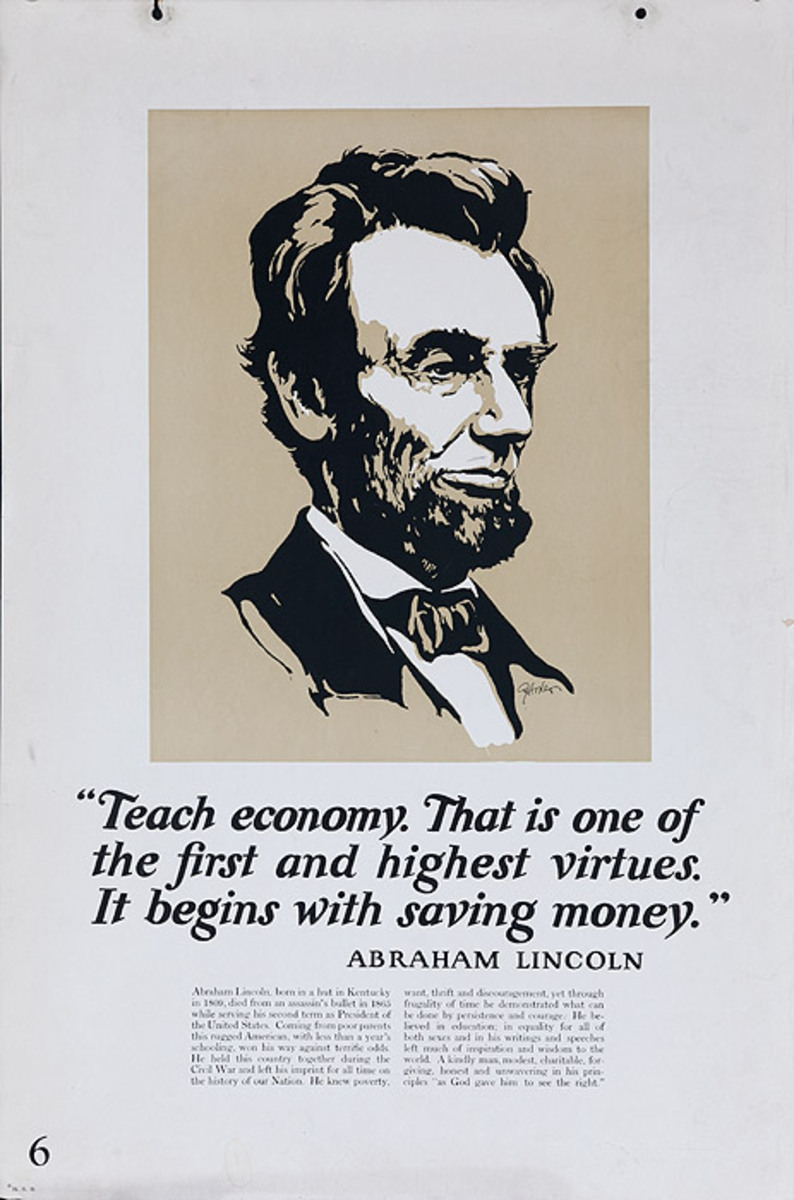 Original 1920s Bank Finance Poster  Abraham Lincoln Quote