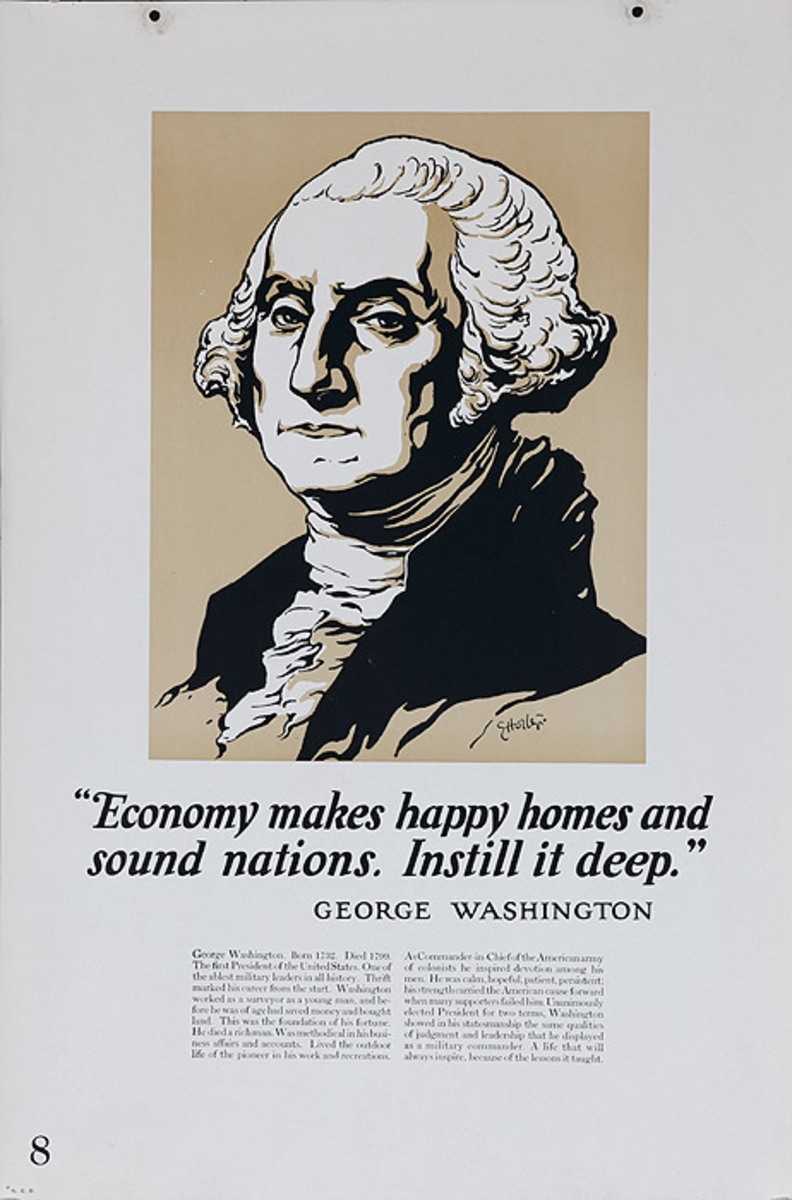 Original 1920s Bank Finance Poster George Washington Quote