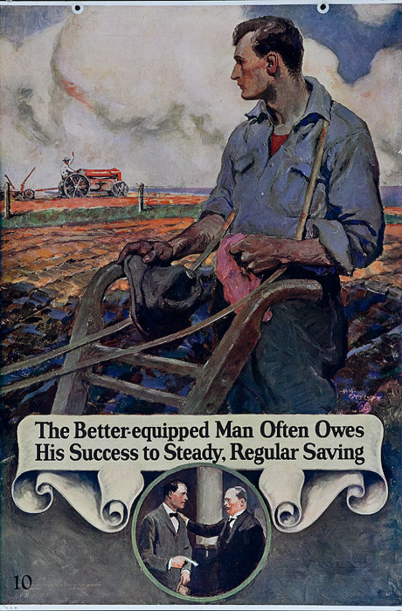 Original 1920s Bank Finance Poster The Better-equiped Man Often Owes His Success to Steady, Regular Savings