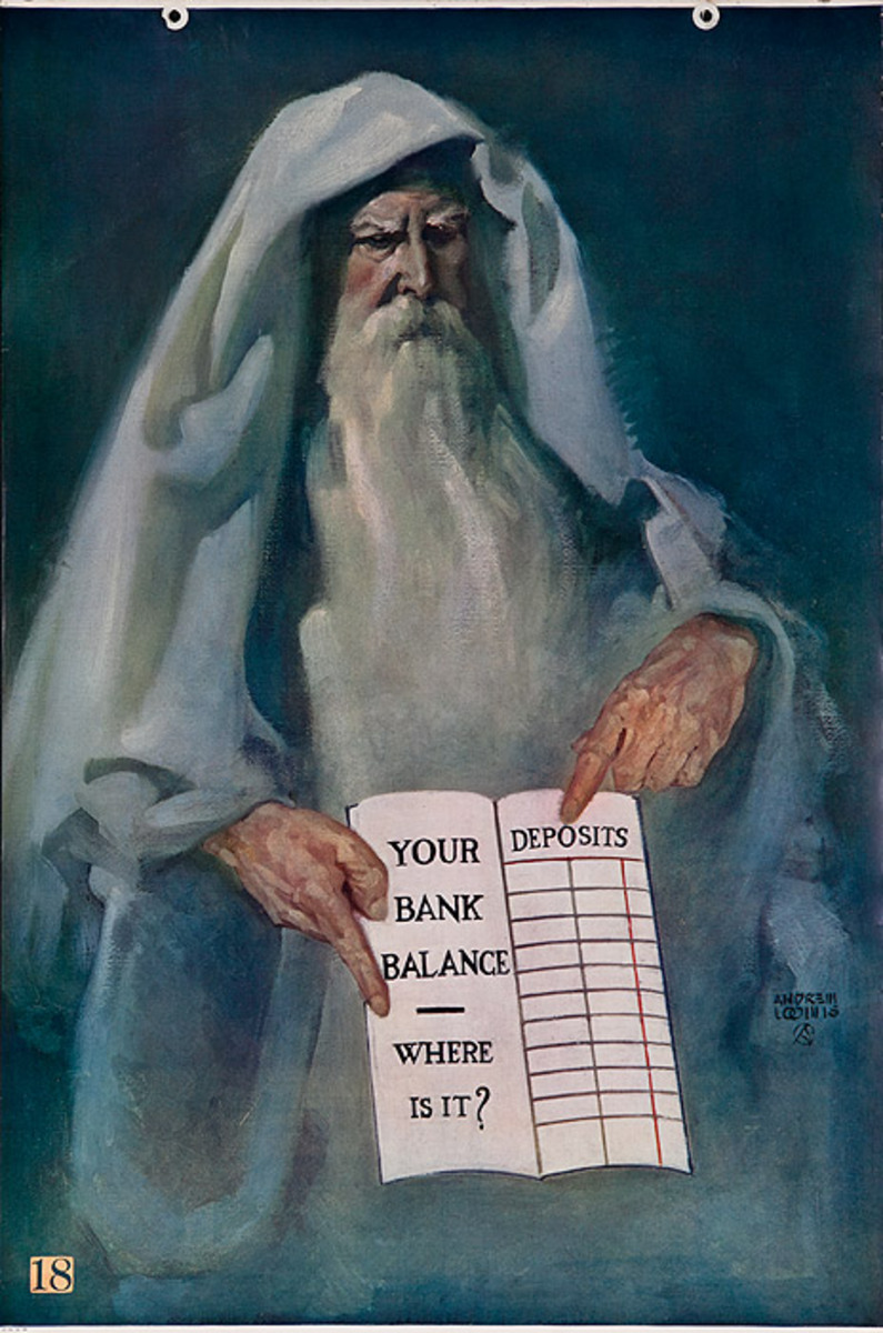 Original 1920s Bank Finance Poster Your Bank Balance Where is It?