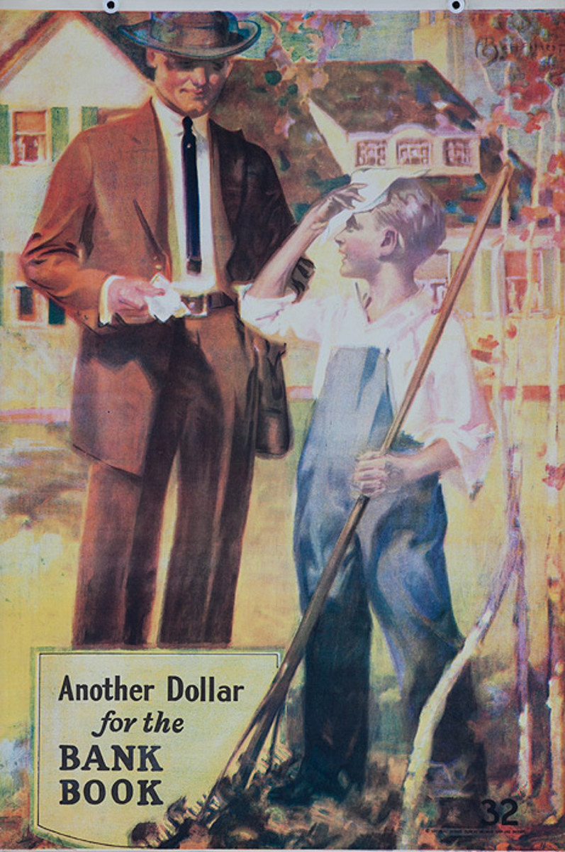 Original 1920s Bank Finance Poster Another Dollar for the Bank Book