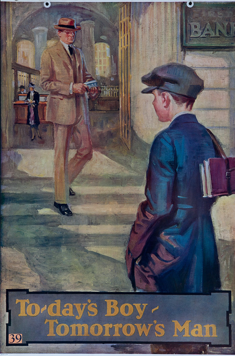 Original 1920s Bank Finance Poster To-day's Boy - Tomorrow's Man