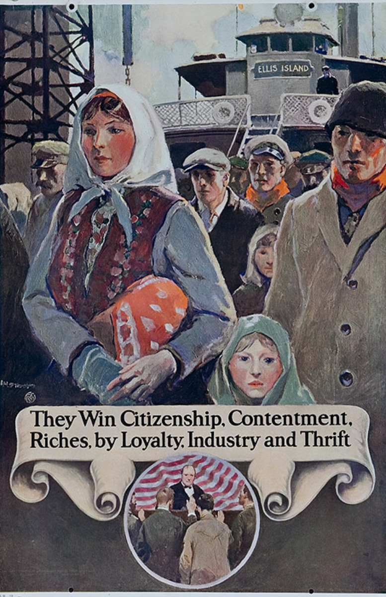 Original 1920s Bank Finance PosterThey Win Citizenship, Contentment, Riches, by Loyalty, Industry and Thrift