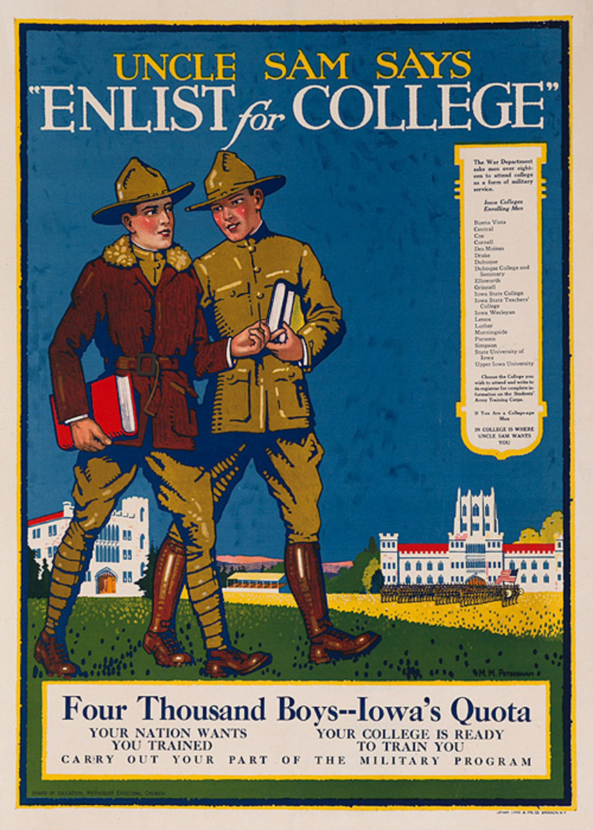 Uncle Sam Says Enlist for College Original American WWI Recruiting Poster