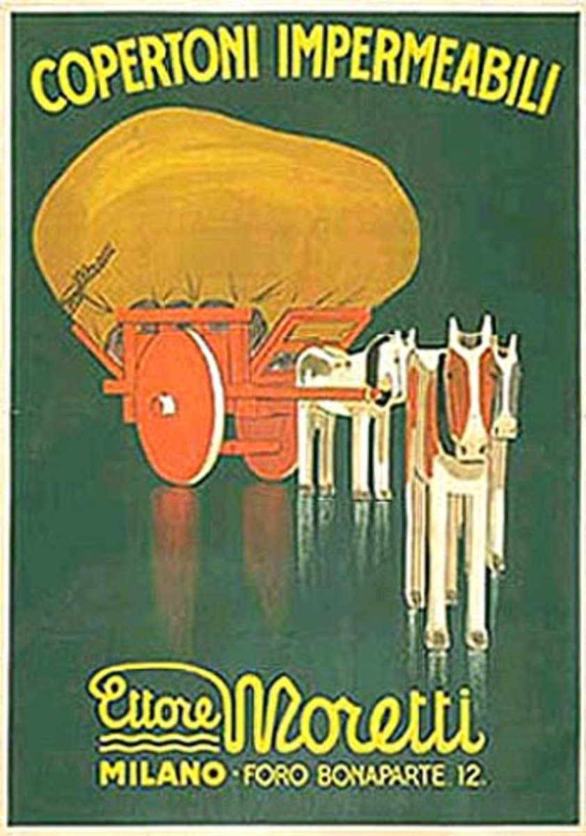 Copertoni Impermeabili Moretti Wagon Original Italian Advertising Poster