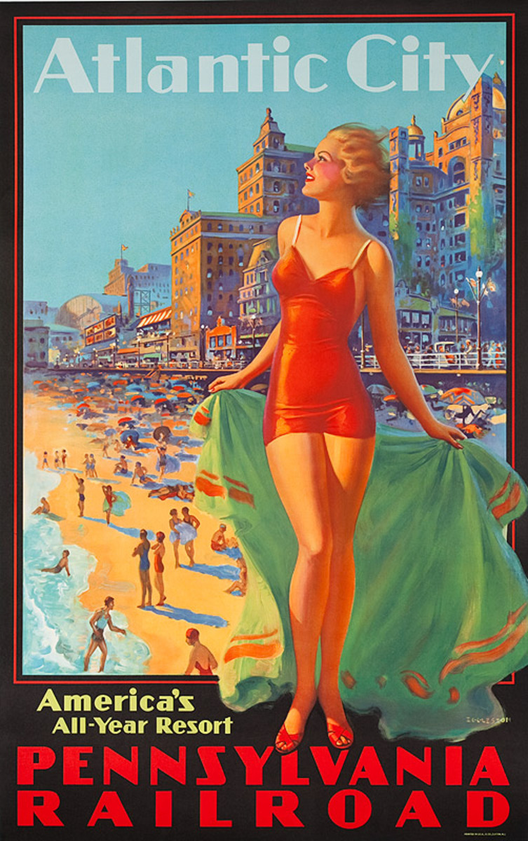 Pennsylvania Railroad Original American Travel Poster Atlantic City America's All Year Resort
