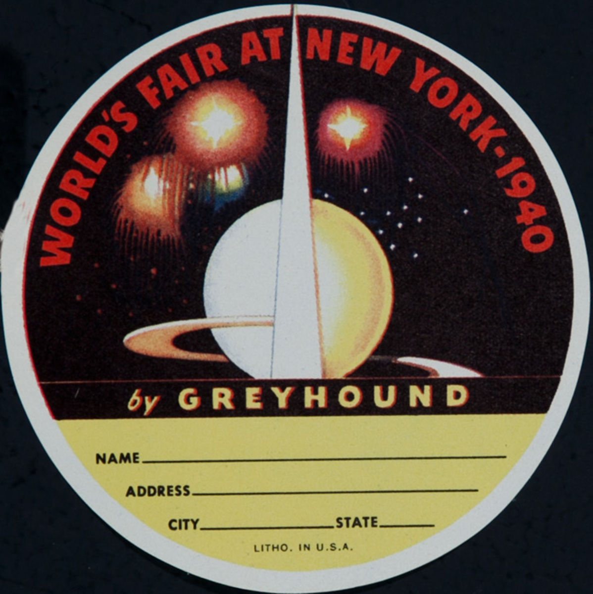 World's Fair AT New York by Greyhound Original Luggage Label round