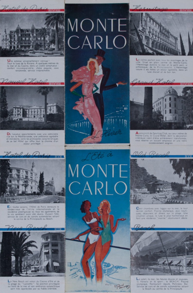 Original Monte Carlo Travel Brochure Summer Hiver