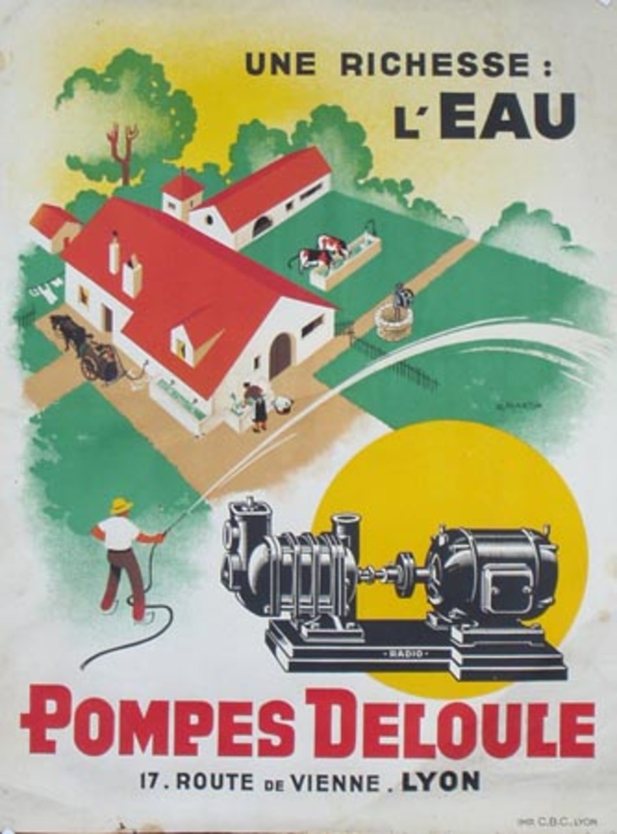 Pompes Deloule Original Farm Equipment Advertising Poster