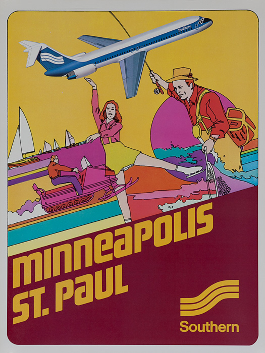 Southern Airways Travel Poster Minneapolis St Paul