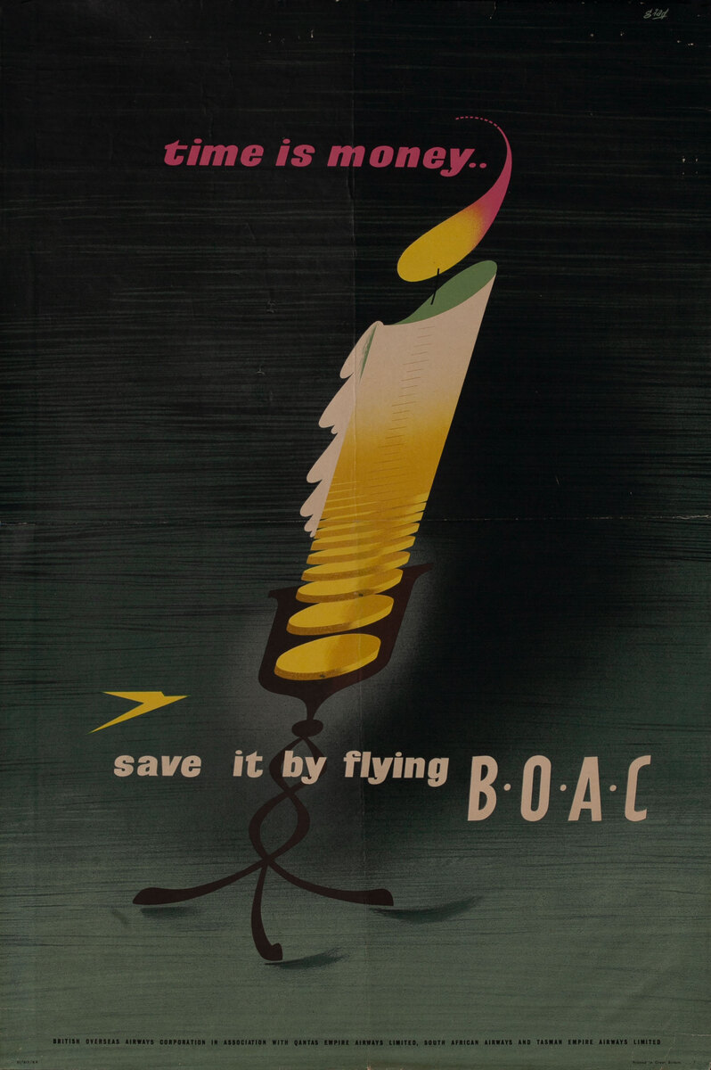 Time Is Money Save it By Flying BOAC Original Travel Poster