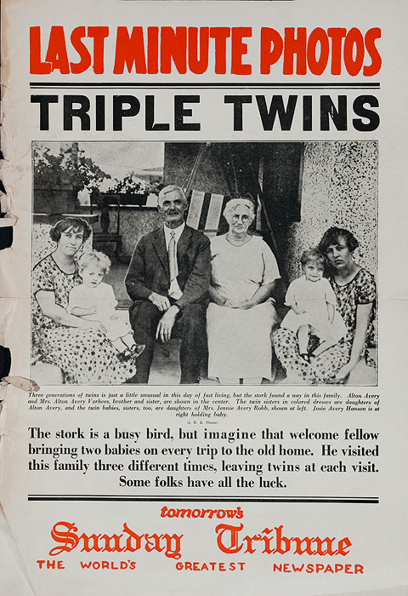 The Chicago Sunday Tribune Original Daily Newspaper Advertising Poster Triple Twins